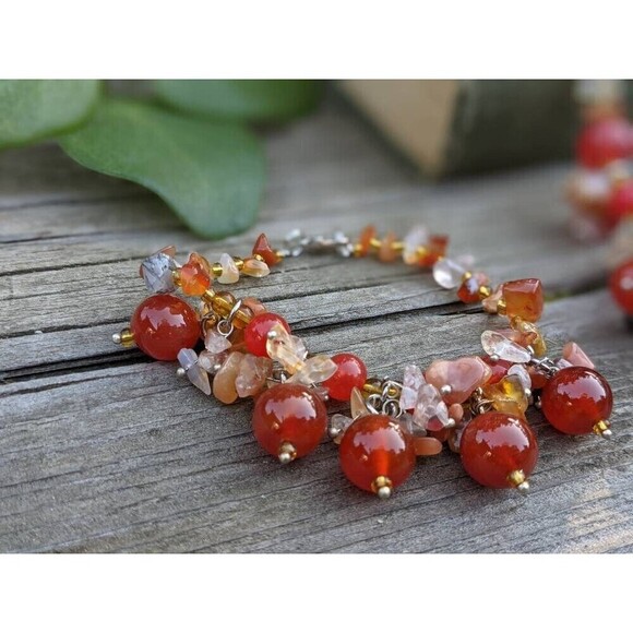 Vintage Carnelian & Quartz Demi Parure Set // Southwestern Necklace and Bracelet - Picture 8 of 10